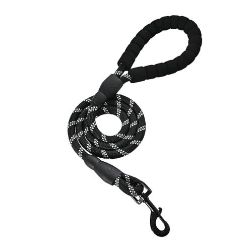 Amazon Basics Round Dog Leash, Heavy Duty, Durable Rope for Small, Medium, and Large Dogs, Lightweight Design for Walking, Training, and Outdoor Activities, Black, 4 Ft