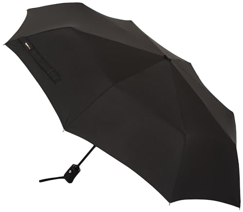 Amazon Basics Round Travel Umbrella for Rain, Compact Umbrella with Auto Open/Close, Strong Alloy Steel Frame, Compact Size for Backpacks/Handbags (11" Long When Closed), One Size, Black