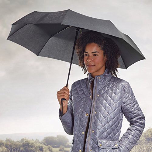 Amazon Basics Round Travel Umbrella for Rain, Compact Umbrella with Auto Open/Close, Strong Alloy Steel Frame, Compact Size for Backpacks/Handbags (11" Long When Closed), One Size, Black view 2