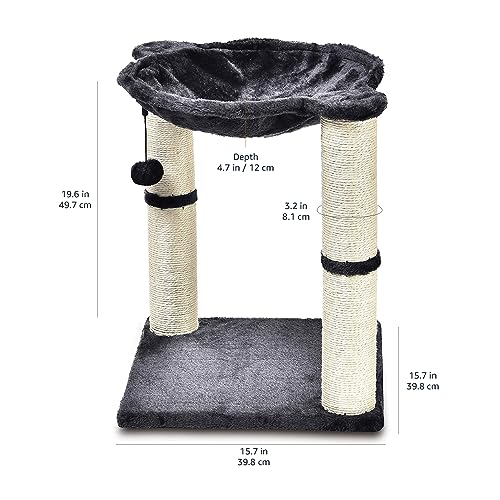 Amazon Basics Sturdy Cat Condo Tower with Hammock Bed and Scratching Posts, Interactive Hanging Ball Toy for Indoor Cats, 15.8" x 15.8" x 19.7", Gray view 3
