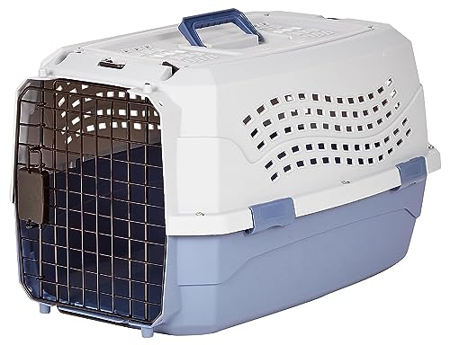 Amazon Basics Sturdy Portable 2-Door Top-Load Hard-Sided Pet Travel Carrier with Secure Ventilation, Handle, Front & Top Entry for Dogs, Cats, 22.8"L x 15"W x 13"H, Gray & Blue