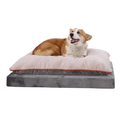 Amazon Basics Washable Dog Bed with Cooling Gel Memory Foam, Pressure-Relief Supportive Design, Anti-Slip Bottom, Machine Washable Removable Cover, Extra Large (40" x 30"), Grey