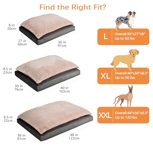 Amazon Basics Washable Dog Bed with Cooling Gel Memory Foam, Pressure-Relief Support for Dogs up to 120lbs, Non-Slip Bottom, Removable Cover, Giant Sized (48" x 36"), Grey view 2