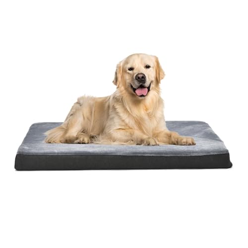 Amazon Basics Washable Dog Bed with Cooling Gel Memory Foam, Pressure-Relief Support for Dogs up to 120lbs, Non-Slip Bottom, Removable Cover, Giant Sized (50" x 34"), Grey