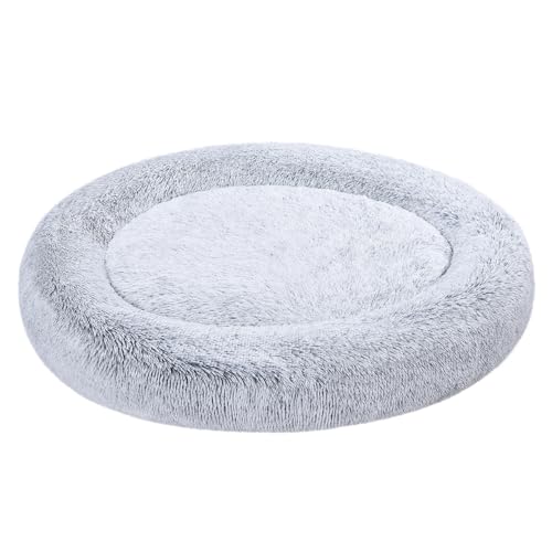 Amazon Basics Washable Donut Pet Bolster Faux Fur Bed with Removable Cover, Anti-Slip Bottom for Dog, Grey, 45" x 45"