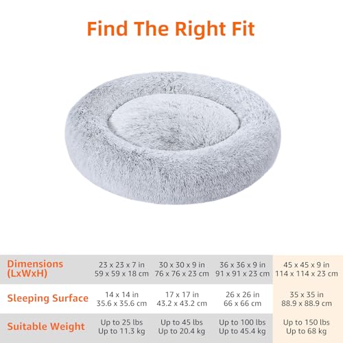 Amazon Basics Washable Donut Pet Bolster Faux Fur Bed with Removable Cover, Anti-Slip Bottom for Dog, Grey, 45" x 45" view 3