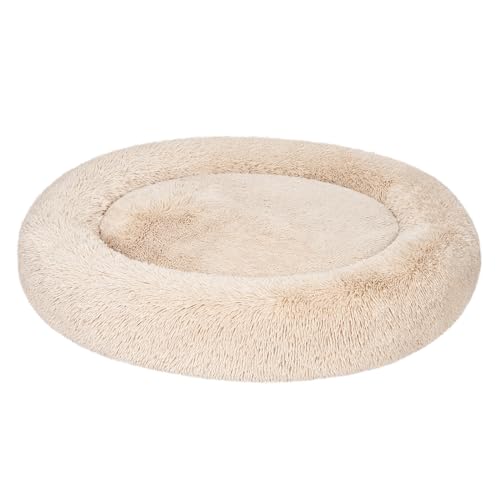 Amazon Basics Washable Donut Pet Bolster Faux Fur Bed with Removable Cover, Anti-Slip Bottom for Dog, Beige, 45" x 45"