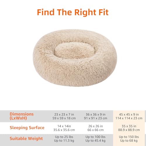 Amazon Basics Washable Donut Pet Bolster Faux Fur Bed with Removable Cover, Anti-Slip Bottom for Dog, Beige, 45" x 45" view 3