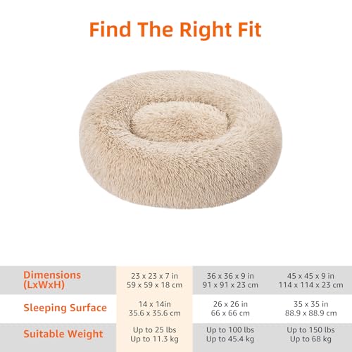 Amazon Basics Washable Donut Pet Bolster Faux Fur Bed with Removable Cover, Anti-Slip Bottom for Dog, Beige, 23" x 23" view 3