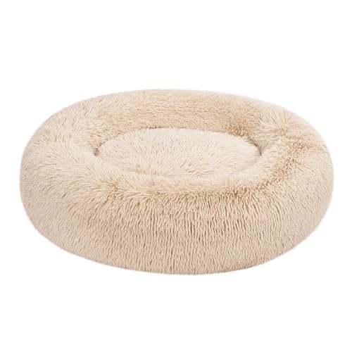 Amazon Basics Washable Donut Pet Bolster Faux Fur Bed with Removable Cover, Anti-Slip Bottom for Dog, Beige, 36" x 36"