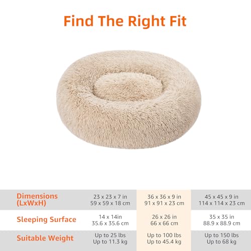 Amazon Basics Washable Donut Pet Bolster Faux Fur Bed with Removable Cover, Anti-Slip Bottom for Dog, Beige, 36" x 36" view 3