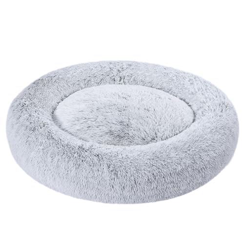 Amazon Basics Washable Donut Pet Bolster Faux Fur Bed with Removable Cover, Anti-Slip Bottom for Dog, Grey, 36" x 36"