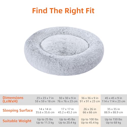 Amazon Basics Washable Donut Pet Bolster Faux Fur Bed with Removable Cover, Anti-Slip Bottom for Dog, Grey, 36" x 36" view 3