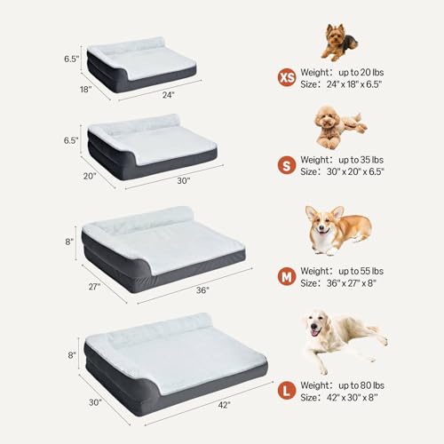 Amazon Basics Washable L-Shaped Dog Bed for Large Dogs, Anti-Slip Pet Sofa Bed for Indoor Dogs, Crate Bed, 42x30x8 Inches, Gray, Large view 2