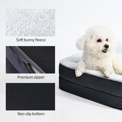 Amazon Basics Washable L-Shaped Dog Bed for Large Dogs, Anti-Slip Pet Sofa Bed for Indoor Dogs, Crate Bed, 42x30x8 Inches, Gray, Large view 3