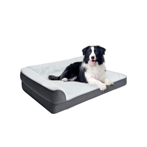 Amazon Basics Washable L-Shaped Dog Bed for Medium Dogs, Anti-Slip Pet Sofa Bed for Indoor Dogs, Crate Bed, 36x27x8 Inches, Gray
