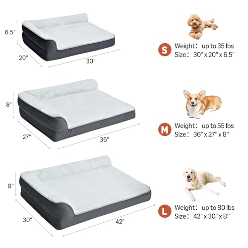 Amazon Basics Washable L-Shaped Dog Bed for Medium Dogs, Anti-Slip Pet Sofa Bed for Indoor Dogs, Crate Bed, 36x27x8 Inches, Gray