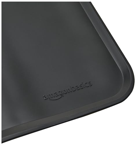 Amazon Basics Waterproof Non-Slip Silicone Pet Feeding Mat with Raised Edges, Prevents Spills, Easy to Clean, Protects Floors for Cat & Dog Food and Water Bowls, 24 x 16 Inches, Black view 2