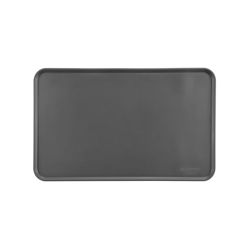 Amazon Basics Waterproof Non-Slip Silicone Pet Feeding Mat with Raised Edges, Prevents Spills, Easy to Clean, Protects Floors for Cat & Dog Food and Water Bowls, 18.5 x 11.5 Inches, Gray