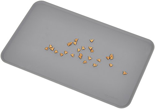 Amazon Basics Waterproof Non-Slip Silicone Pet Feeding Mat with Raised Edges, Prevents Spills, Easy to Clean, Protects Floors for Cat & Dog Food and Water Bowls, 18.5 x 11.5 Inches, Gray view 3