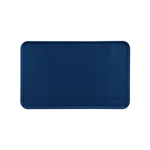 Amazon Basics Waterproof Non-Slip Silicone Pet Feeding Mat with Raised Edges, Prevents Spills, Easy to Clean, Protects Floors for Cat & Dog Food and Water Bowls, 18.5 x 11.5 Inches, Blue