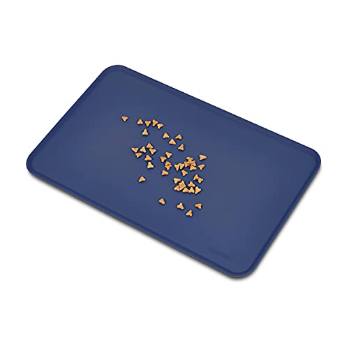 Amazon Basics Waterproof Non-Slip Silicone Pet Feeding Mat with Raised Edges, Prevents Spills, Easy to Clean, Protects Floors for Cat & Dog Food and Water Bowls, 18.5 x 11.5 Inches, Blue view 3