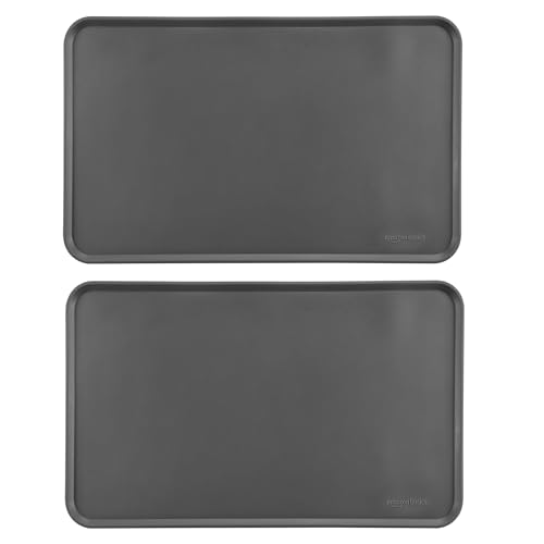 Amazon Basics Waterproof Non-Slip Silicone Pet Feeding Mat with Raised Edges, Prevents Spills, Easy to Clean, Protects Floors for Cat & Dog Food and Water Bowls, 18.5 x 11.5 Inches, Gray, 2-Pack