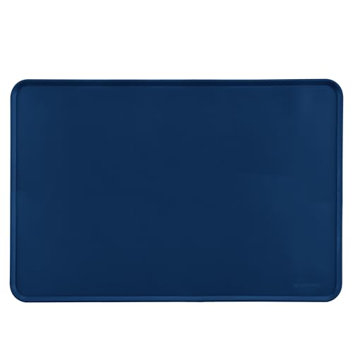 Amazon Basics Waterproof Non-Slip Silicone Pet Feeding Mat with Raised Edges, Prevents Spills, Easy to Clean, Protects Floors for Cat & Dog Food and Water Bowls, 24 x 16 Inches, Blue