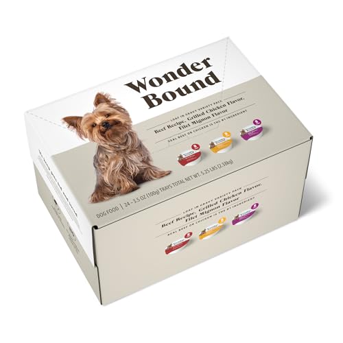 Amazon Brand - Wonder Bound Small Breed Wet Dog Food, Variety Pack (Beef Recipe, Grilled Chicken Flavor, Filet Mignon Flavor), Loaf in Gravy, 3.5 Ounce (Pack of 24)