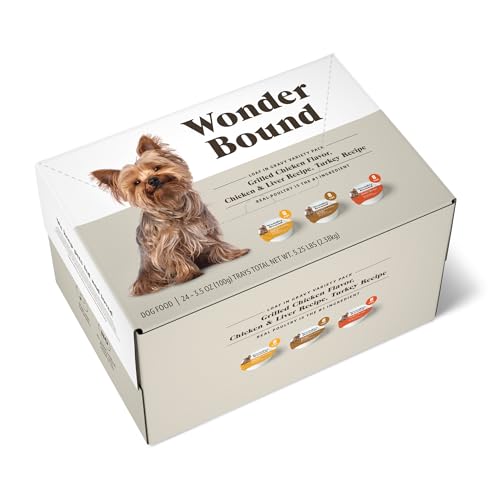 Amazon Brand - Wonder Bound Small Breed Wet Dog Food, Variety Pack (Grilled Chicken Flavor, Chicken & Liver Recipe, Turkey Recipe), Loaf in Gravy, 3.5 Ounce (Pack of 24)