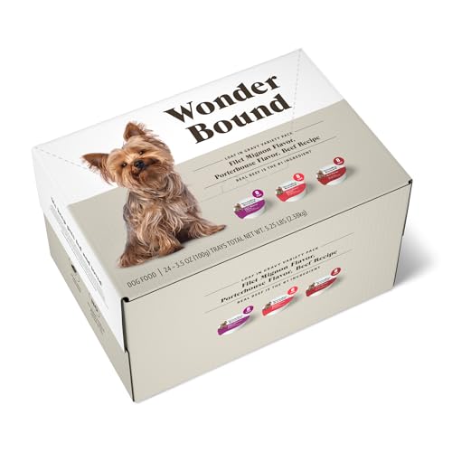 Amazon Brand - Wonder Bound Small Breed Wet Dog Food, Variety Pack (Filet Mignon Flavor, Porterhouse Flavor, Beef Recipe), Loaf in Gravy, 3.5 Ounce (Pack of 24)