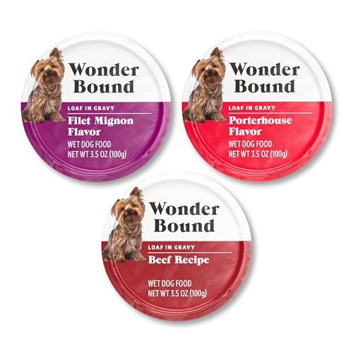 Amazon Brand - Wonder Bound Small Breed Wet Dog Food, Variety Pack (Filet Mignon Flavor, Porterhouse Flavor, Beef Recipe), Loaf in Gravy, 3.5 Ounce (Pack of 24) view 2