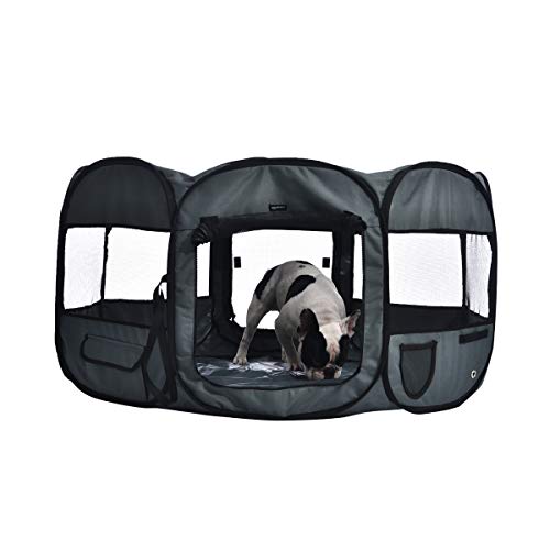 AmazonBasics Foldable Octagonal Indoor/Outdoor Portable Soft Pet Dog Playpen with Storage Pockets, Large (45 x 45 x 24 inches), Grey