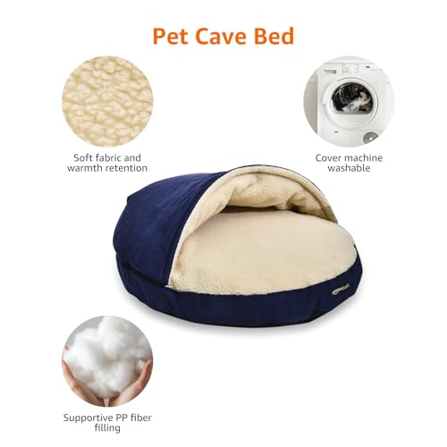 AmazonBasics Pet Cave Bed for Dogs and Cats, with Removable Nesting Cave Cover, Fits up to 30lbs Pets, 35 x 35 x 13 inches, Blue view 2