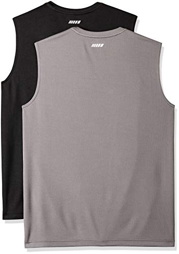 Amazon Essentials Muscle Shirts Men Pack of 2, Active Performance Tech Tank Tops, Black/Grey, Large