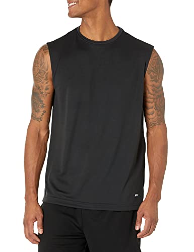 Amazon Essentials Muscle Shirts Men Pack of 2, Active Performance Tech Tank Tops, Black/Grey, Large