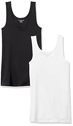 Amazon Essentials Women's Slim-Fit Tank Top, Pack of 2, Black/White, Medium