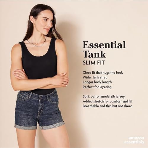 Amazon Essentials Women's Slim-Fit Tank Top, Pack of 2, Black/White, Medium