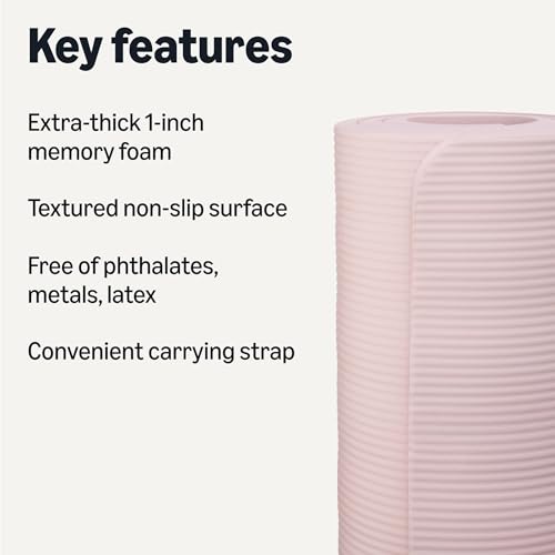 Amazon Basics 1-Inch Extra Thick Workout Exercise Yoga Mat with Carrying Strap, 74" x 24", Rose