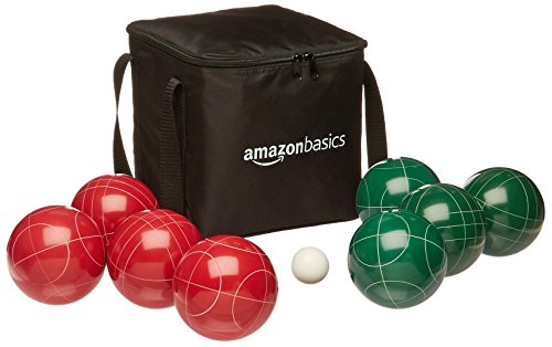 Amazon Basics 100mm Bocce Ball Game Set with Carrying Case, Green/Red/White, for Teens and Adults