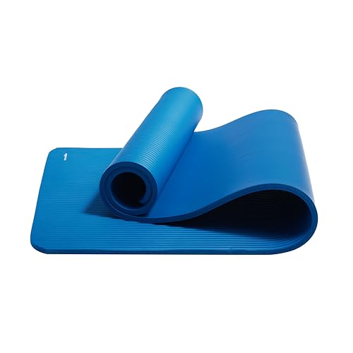Amazon Basics 1/2 Inch Extra Thick Exercise Yoga Mat with Carrying Strap, Cushioned Support, for Fitness and Gym Workouts, Blue