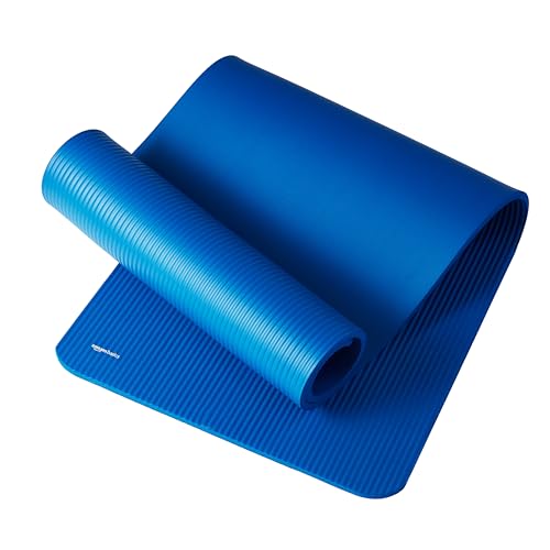 Amazon Basics 1/2 Inch Extra Thick Exercise Yoga Mat with Carrying Strap, Cushioned Support, for Fitness and Gym Workouts, Blue