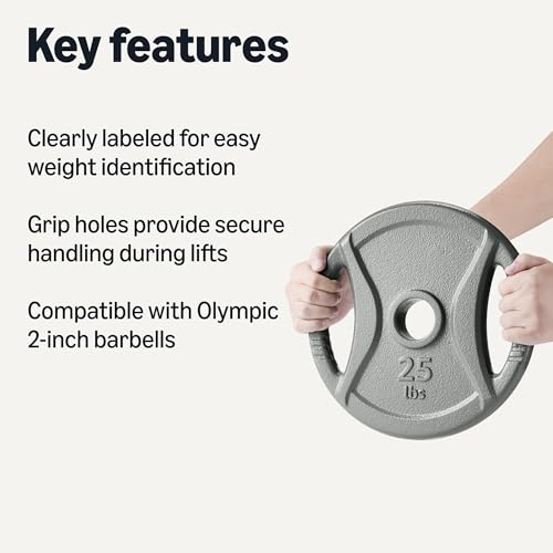 Amazon Basics 2-Inch Olympic Grip Weight Plates, 25lb, Single view 2