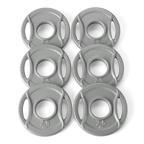 Amazon Basics 2-inch Olympic Grip Weight Plates, 2.5lb Weights, Compatible with Olympic Barbells, Set of 6