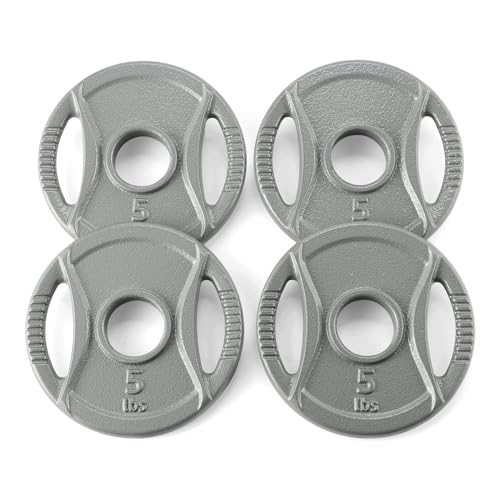 Amazon Basics 2-inch Olympic Grip Weight Plates, 5lb Weights, Compatible with Olympic Barbells, Grip Holes for Secure Hold, Set of 4