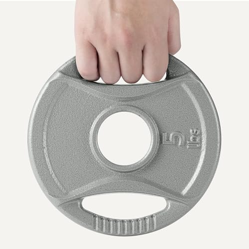 Amazon Basics 2-inch Olympic Grip Weight Plates, 5lb Weights, Compatible with Olympic Barbells, Grip Holes for Secure Hold, Set of 4 view 3