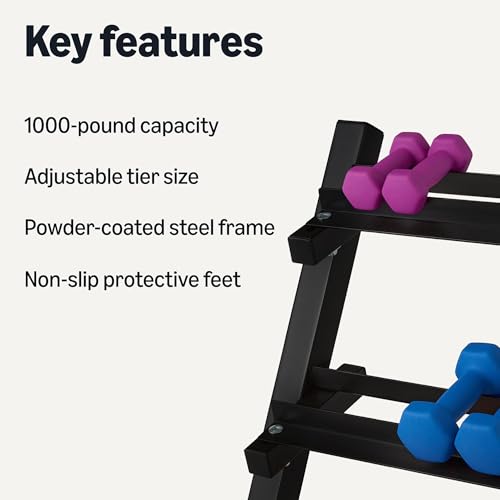 Amazon Basics 3-Tier Adjustable Dumbbell Weight Rack, Stand Only, Black