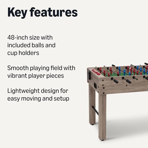Amazon Basics 48-Inch Foosball Table Soccer Game Room Size with 4 Balls and 2 Cupholders, Oak view 2