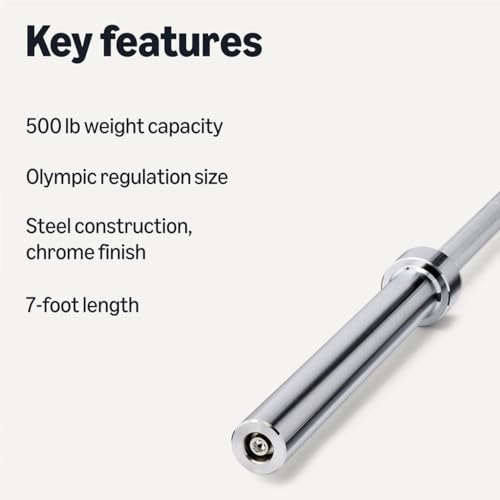 Amazon Basics 7ft Olympic Barbell Bar, 2" Diameter, Chrome Finish, 500-Pound Capacity view 2