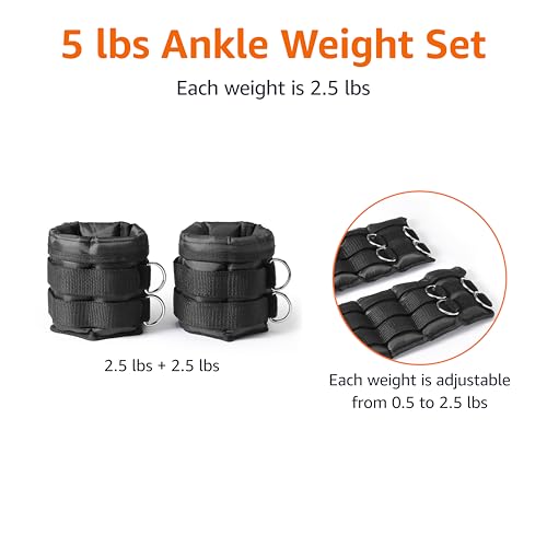 Amazon Basics Adjustable Ankle Weights, 5 Pound Set (2.5 Pounds Each), Black